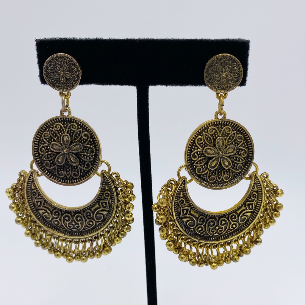 Bollywood Belly Dancer Gypsy Gold Tone Tassel Dangle Chandelier Earrings